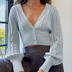 XS Plunge Neck Cardigan from Wilfred (Aritzia) in light blue